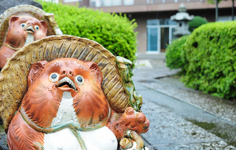「小雨舞い散る境内」